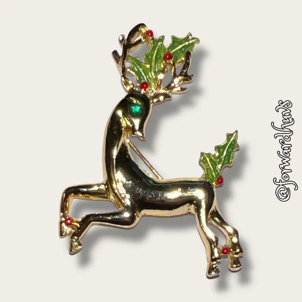 Vintage Gold Tone Reindeer “Gerry” Brooch